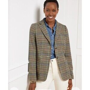 Talbots Shetland Blazer Sz 8 in Lively Plaid Green Holiday Career Jacket Wool